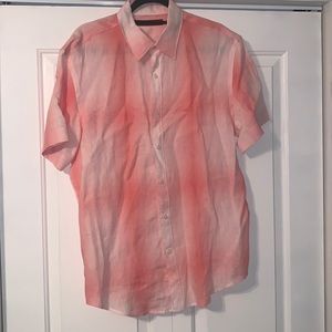 Perry Ellis short sleeve button down linen shirt, coral colored.  L / Large
